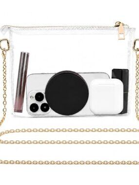 Clear PVC Crossbody Bag Gold Chain Stadium Approved Satchel Purse